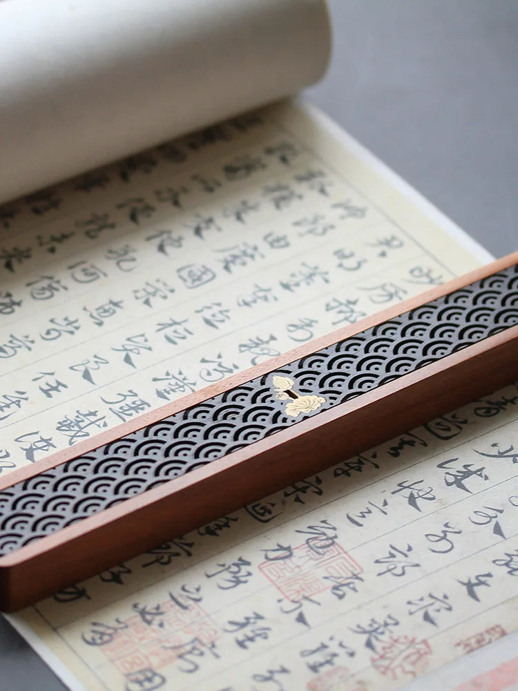 Antique Solid Wood Hollowed-Out Line Incense Box
