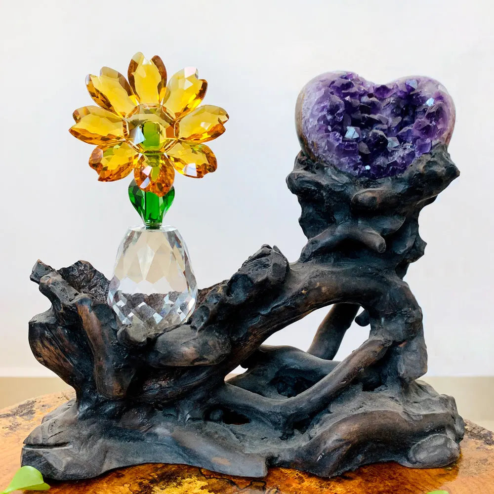 Crystal Sunflower Figurines & Miniature Glass Craft Fengshui Ornament Crystal Figurines Glass Paperwight Home Decor Love Present