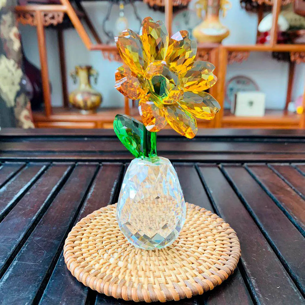 Crystal Sunflower Figurines & Miniature Glass Craft Fengshui Ornament Crystal Figurines Glass Paperwight Home Decor Love Present