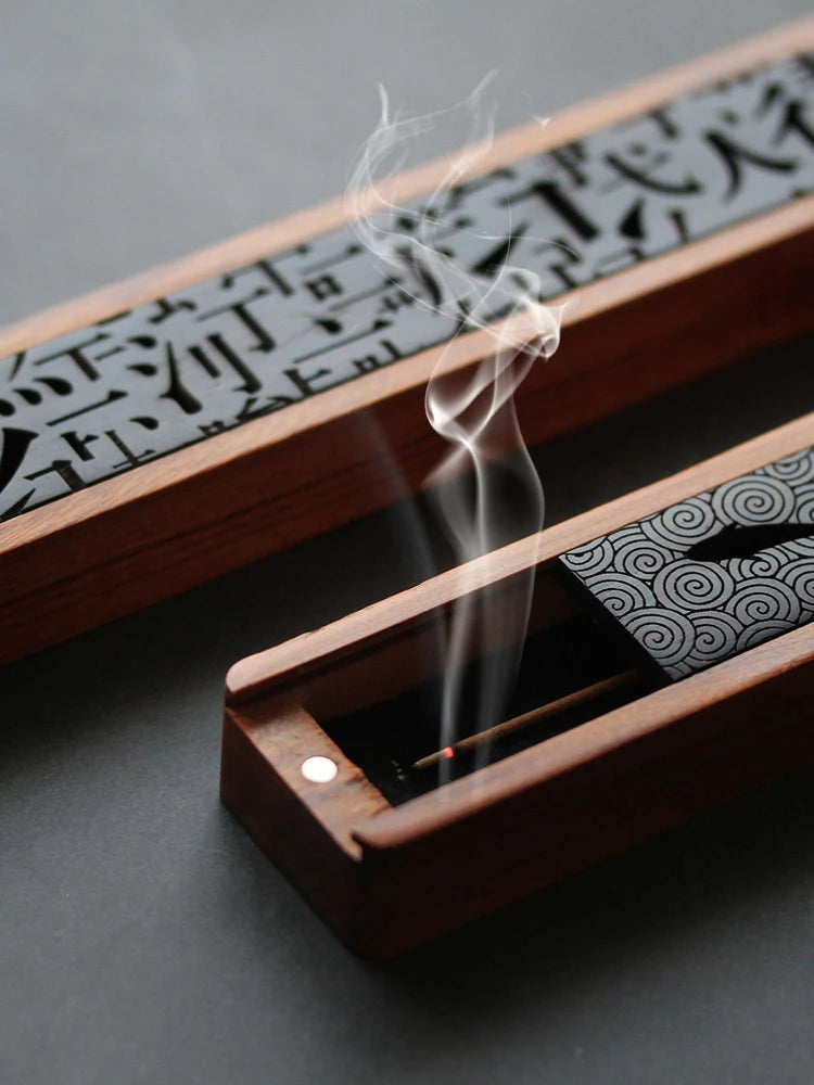 Antique Solid Wood Hollowed-Out Line Incense Box