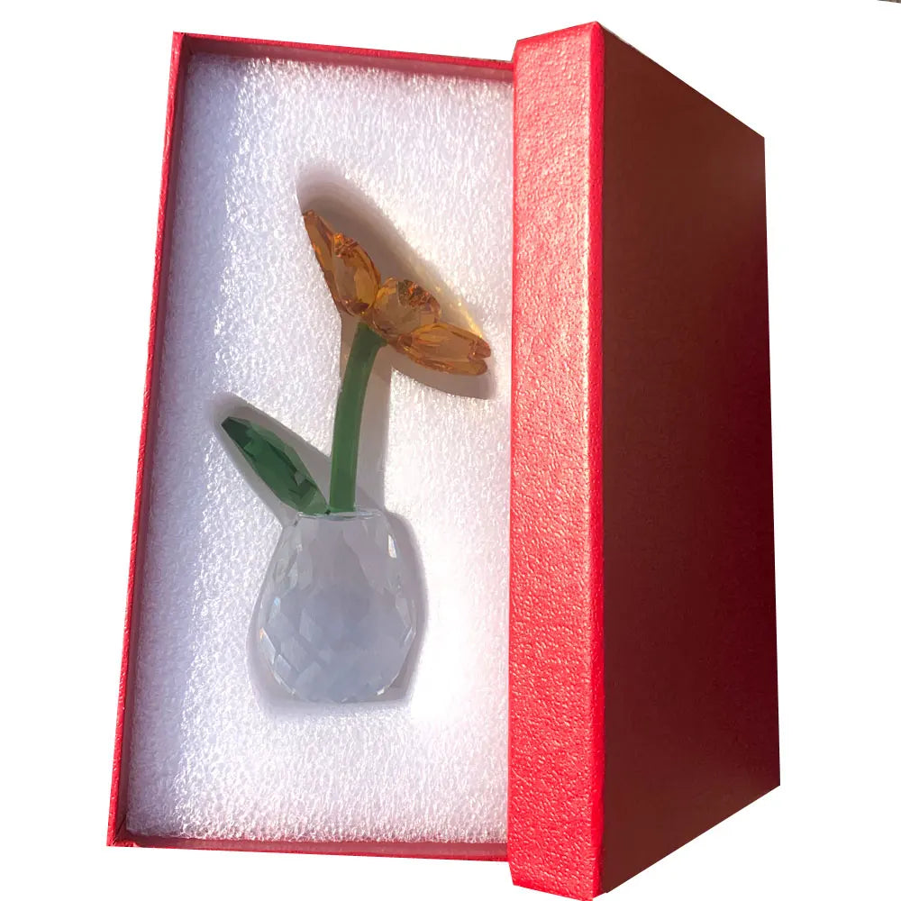 Crystal Sunflower Figurines & Miniature Glass Craft Fengshui Ornament Crystal Figurines Glass Paperwight Home Decor Love Present