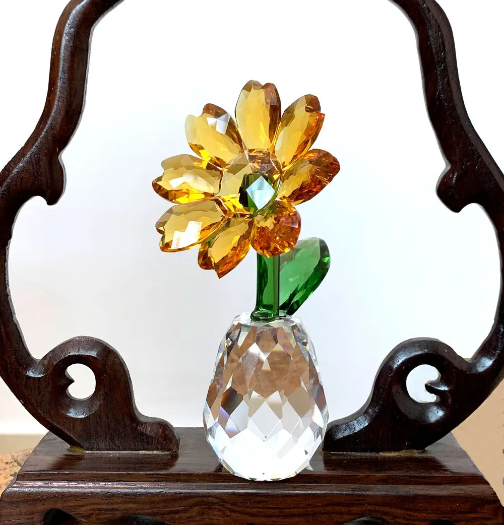 Crystal Sunflower Figurines & Miniature Glass Craft Fengshui Ornament Crystal Figurines Glass Paperwight Home Decor Love Present