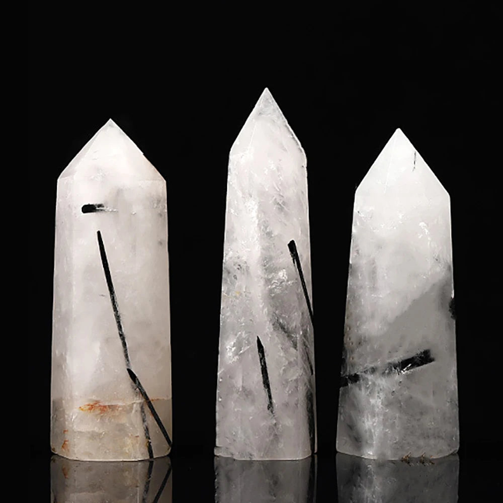 Natural Black Tourmaline Quartz Crystals – Hexagonal Point Design for Healing & Decoration