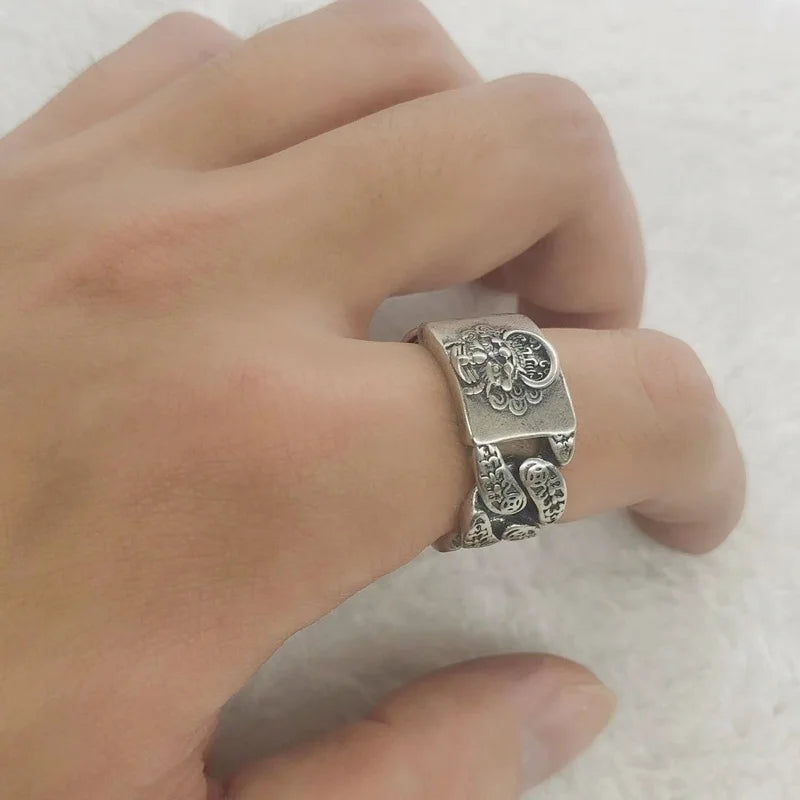 Vintage Sterling Silver Pixiu Ring for Men – Adjustable Animal Design Fine Jewelry Gift for Weddings, Parties & Grooms