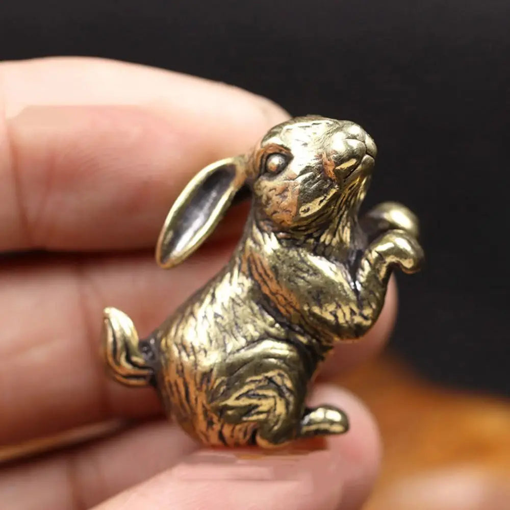 Brass Rabbit Figurine - Charming Chinese Zodiac Desk Ornament