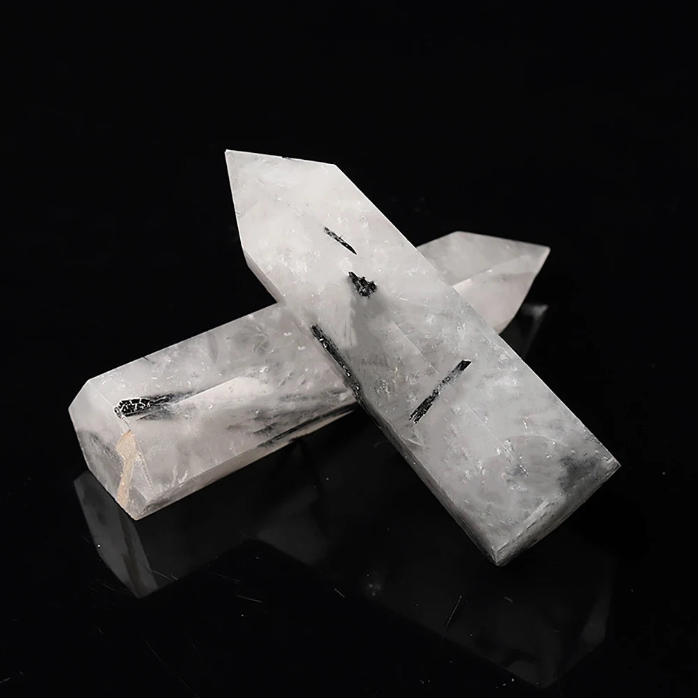 Natural Black Tourmaline Quartz Crystals – Hexagonal Point Design for Healing & Decoration