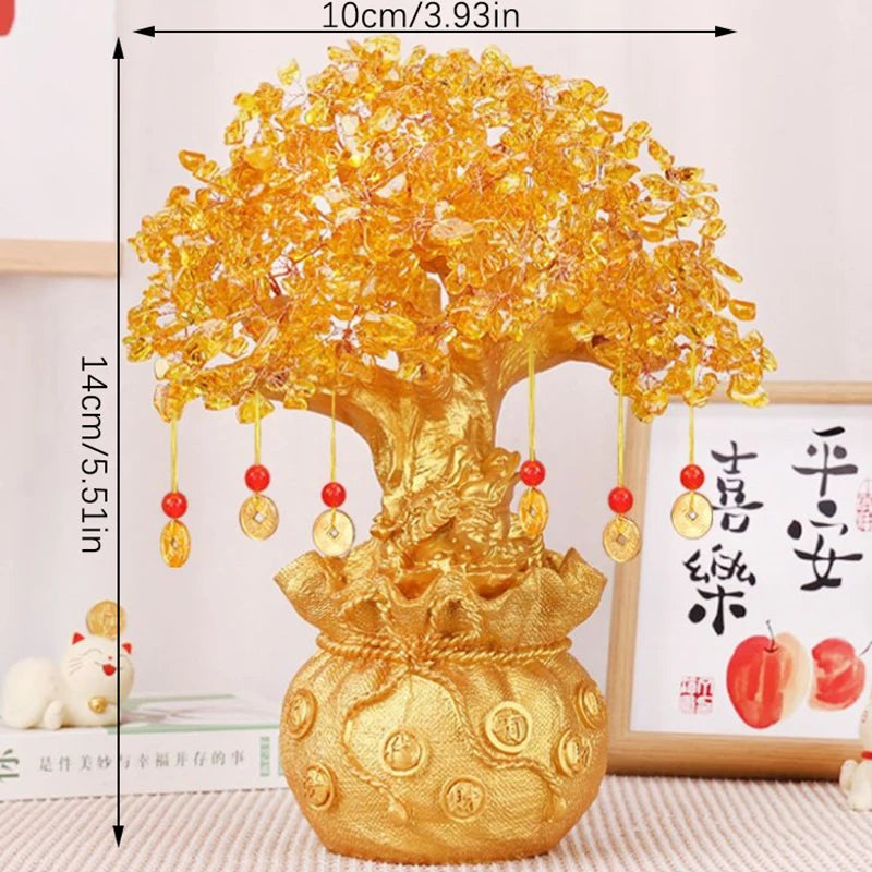 Feng Shui Yellow Fortune Tree – Lemon Quartz Crystal Yuanbao Wealth Bonsai