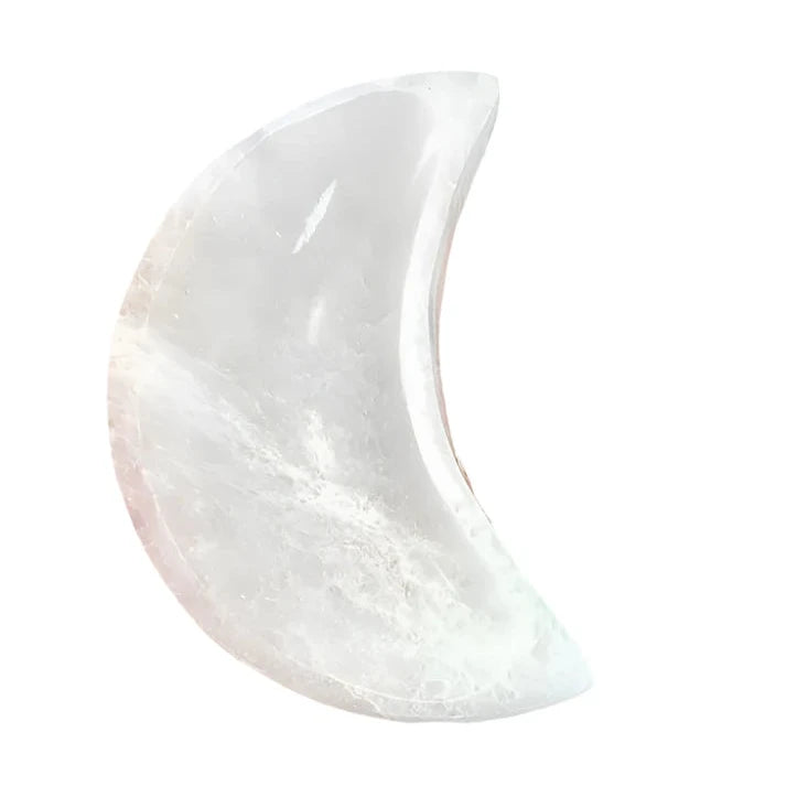 Elegantly Engraved Selenite Crystal Half Moon Bowl – Natural Gemstone Home Decor