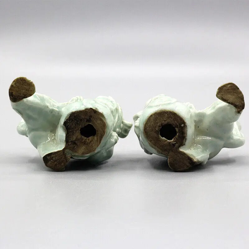 Chinese Song Hutian Kiln Celadon Porcelain Foo Fu Dog Lion Statue for Decorative Display Collectible Gift
