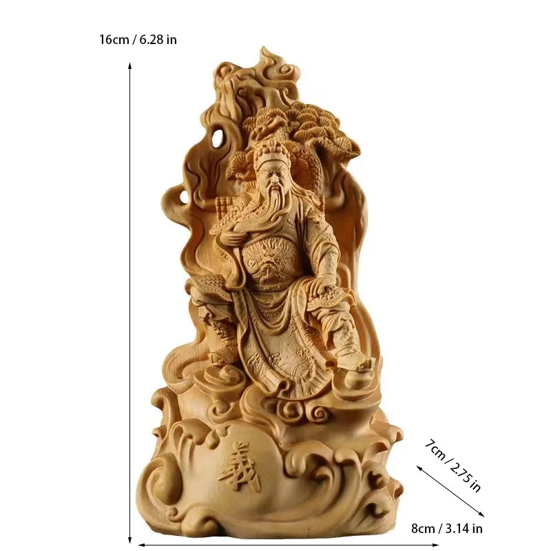 Wooden Loyalty Guan Gong Figure Statue Solid Wood Carving China Luckfalls Guan Yu Home Room, Office Decoration Art Accessories