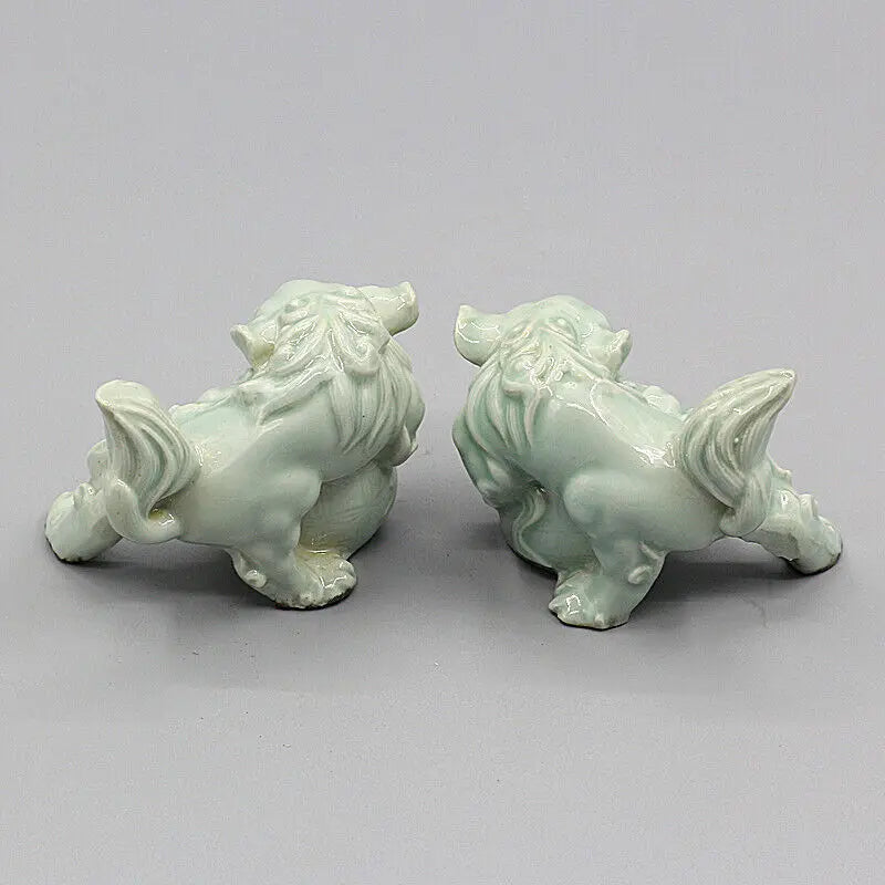 Chinese Song Hutian Kiln Celadon Porcelain Foo Fu Dog Lion Statue for Decorative Display Collectible Gift