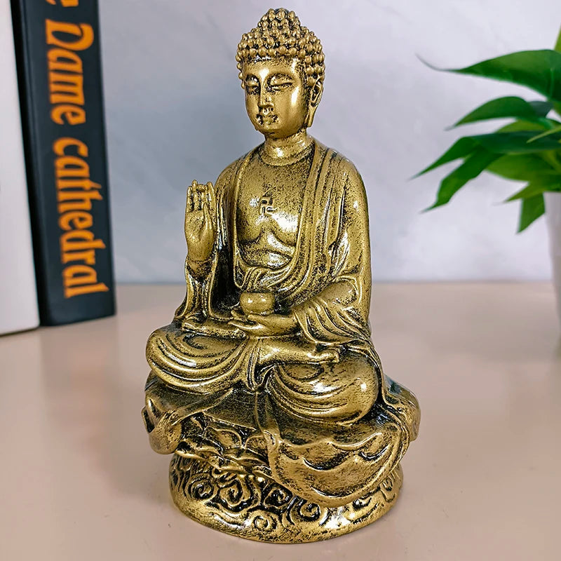 Bronze Medicine Buddha Statues Ornament Resin Feng Shui Lucky Shakya Muni Buddha Sculpture Home Office Garden Decoration
