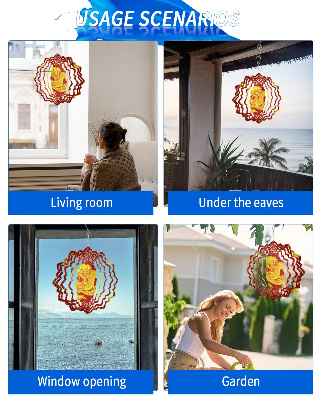 Chinese Dragon Outdoor Wind Chime Garden Balcony Stainless Steel Hanging Decorations For Home 3D Rotating Wind Spinner