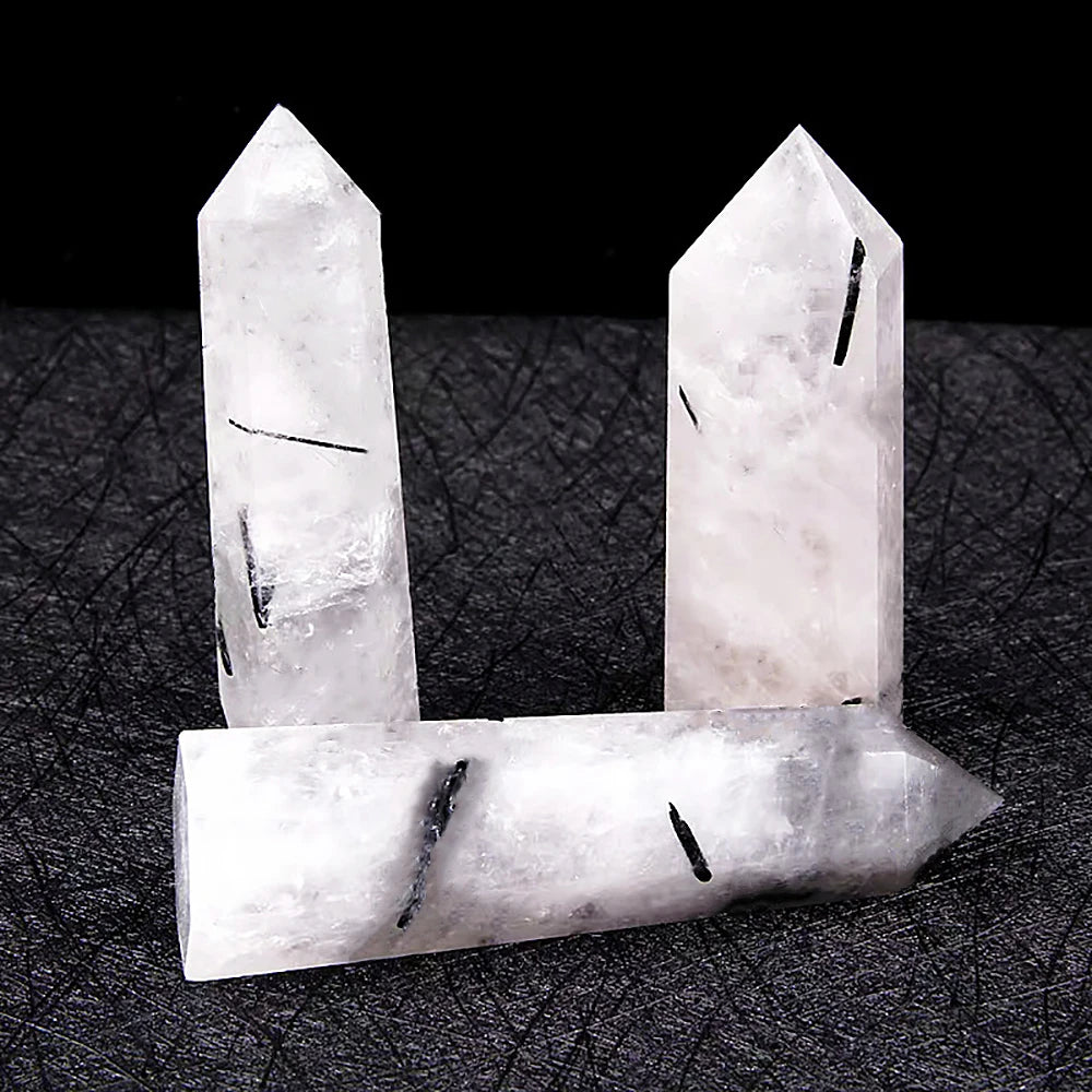 Natural Black Tourmaline Quartz Crystals – Hexagonal Point Design for Healing & Decoration