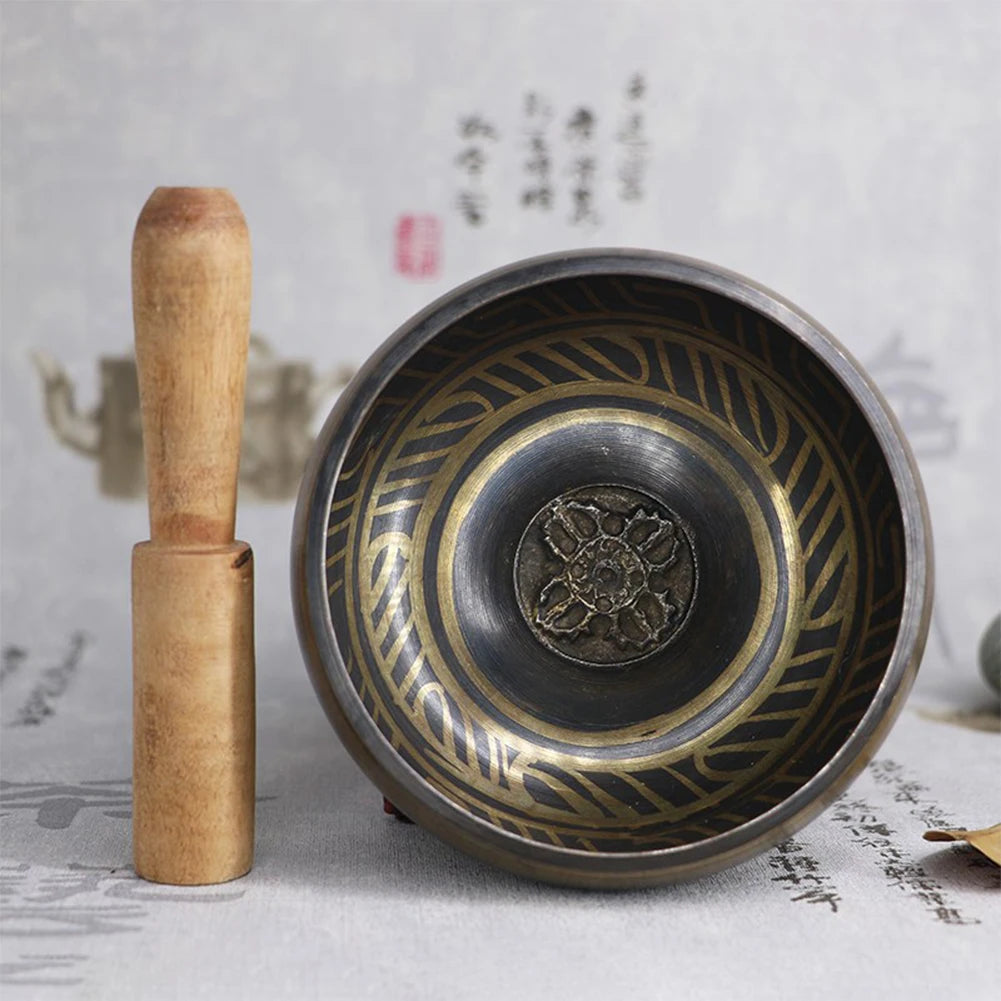 Handmade Tibetan Copper Singing Bowl Set – Complete with Mallet and Mat for Meditation