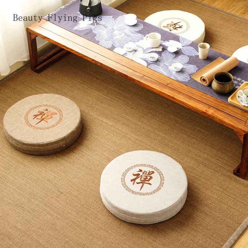Elegant Cotton-Linen Round Futon Cushion - Ideal Meditation Mat for Home & Yoga