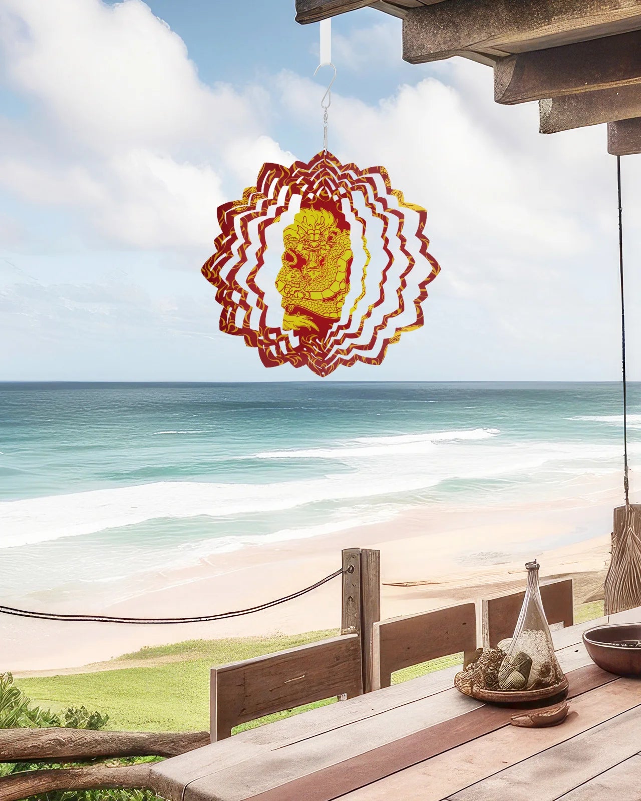 Chinese Dragon Outdoor Wind Chime Garden Balcony Stainless Steel Hanging Decorations For Home 3D Rotating Wind Spinner