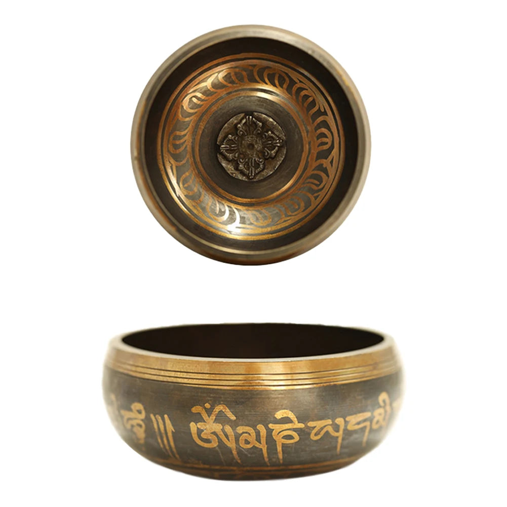 Handmade Tibetan Copper Singing Bowl Set – Complete with Mallet and Mat for Meditation