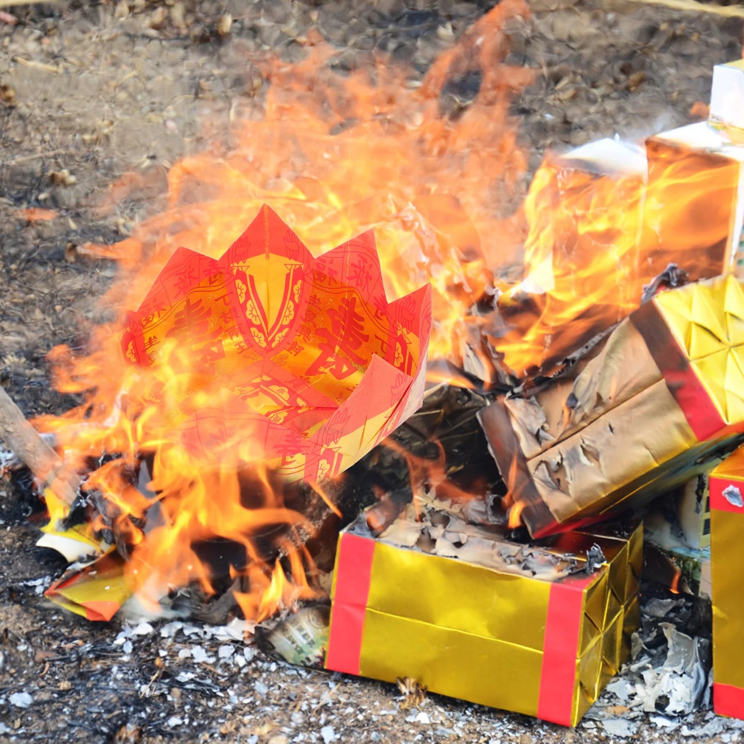 Paper Lotus Cornucopia – Ancestor Blessing Money & Ghost Treasure Bowl for Ritual Offerings