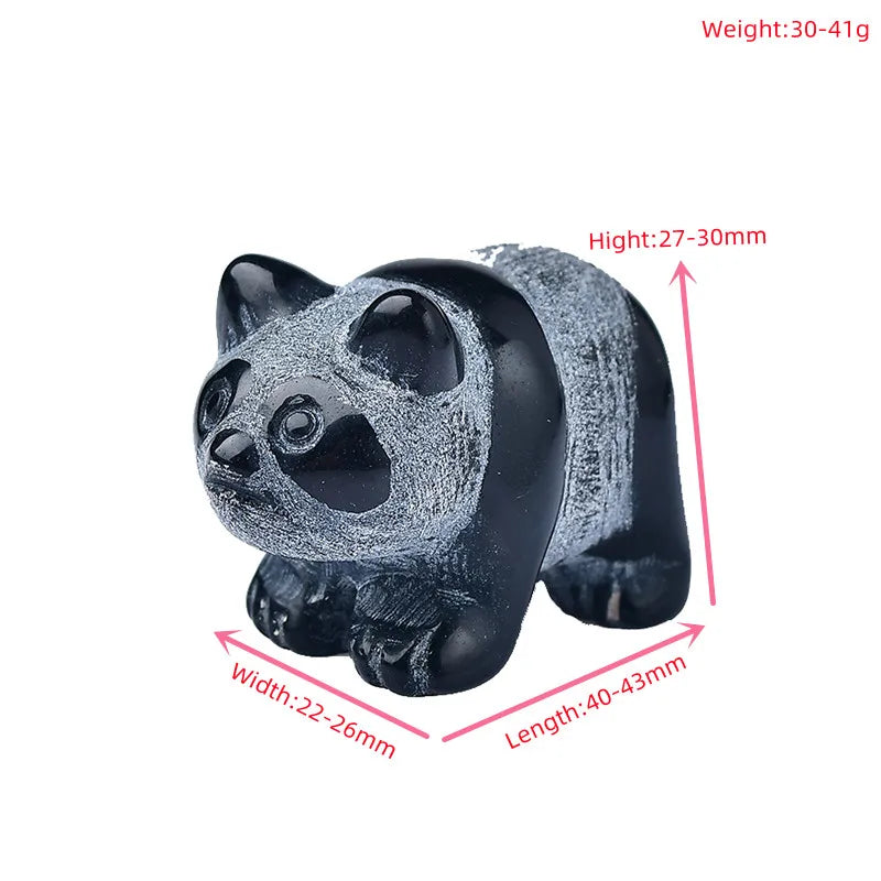 Natural Crystal Obsidian Panda Figurine - Feng Shui Home Decor