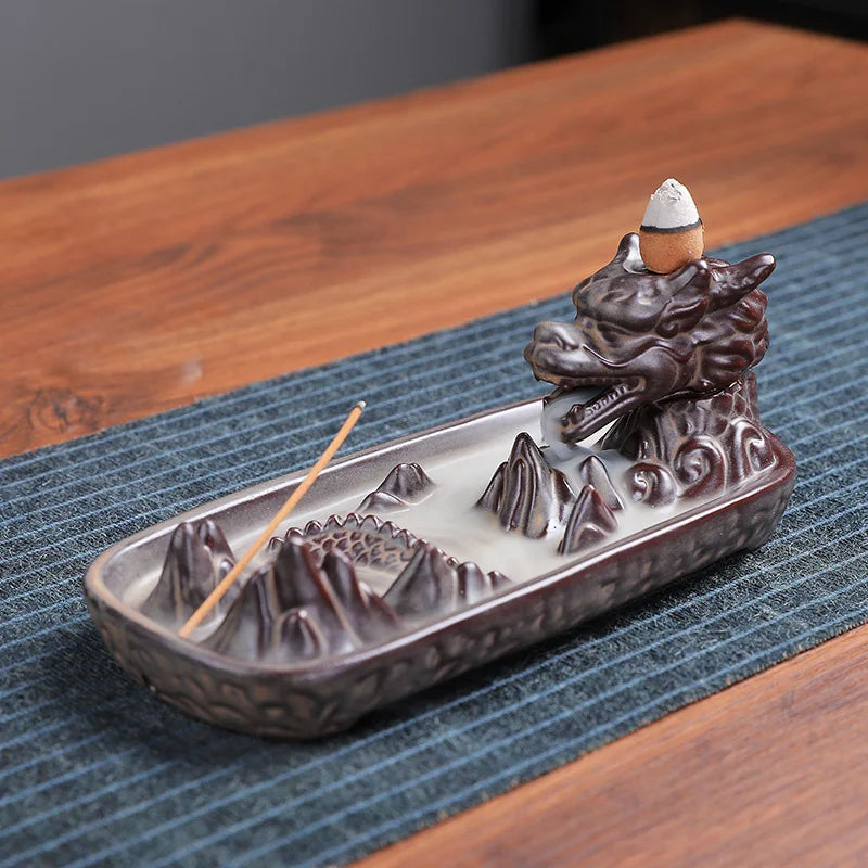 Ceramic Backflow Incense Dragon Boat Burner - Serene Home Decor