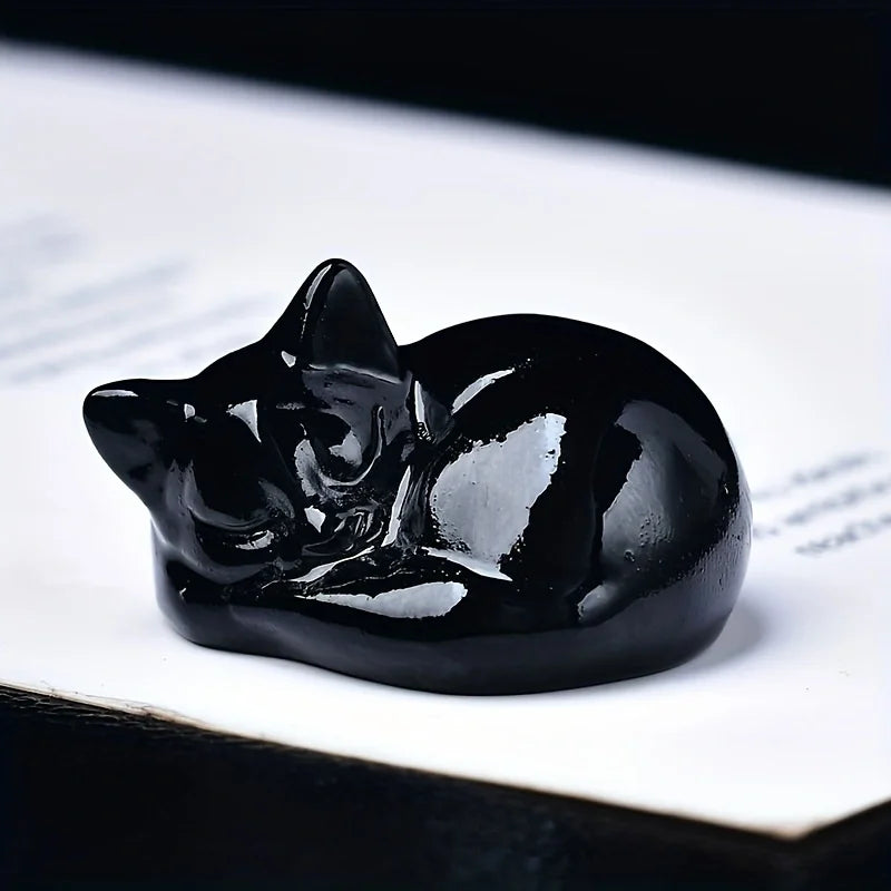 Natural Cupid Crystal Sleeping Cat Statue – Meditation Stone for Inner Peace