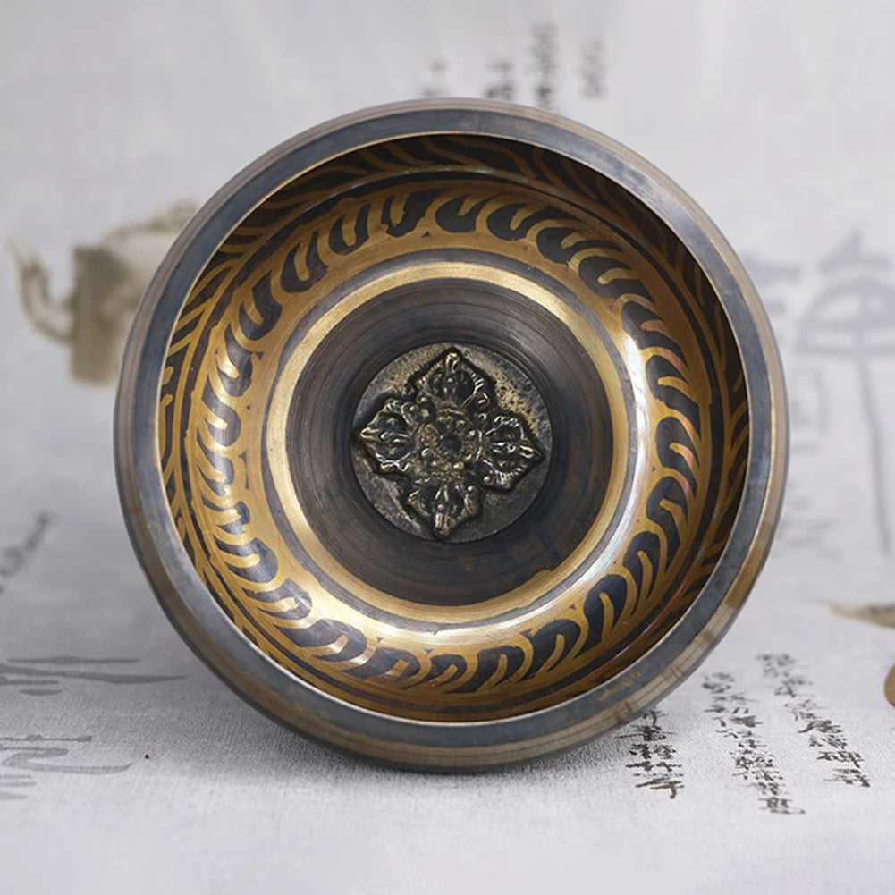 Handmade Tibetan Copper Singing Bowl Set – Complete with Mallet and Mat for Meditation