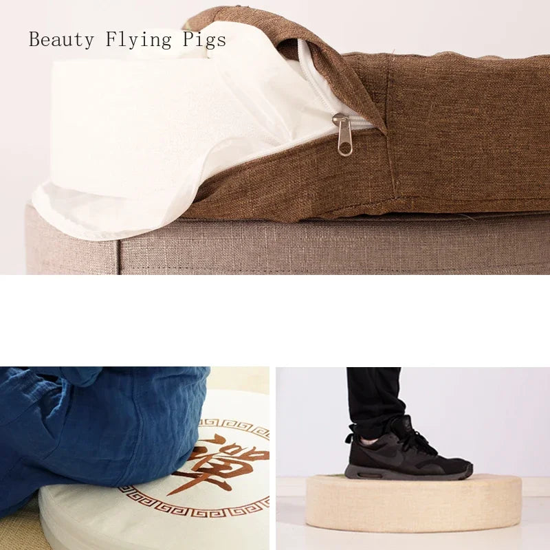 Elegant Cotton-Linen Round Futon Cushion - Ideal Meditation Mat for Home & Yoga