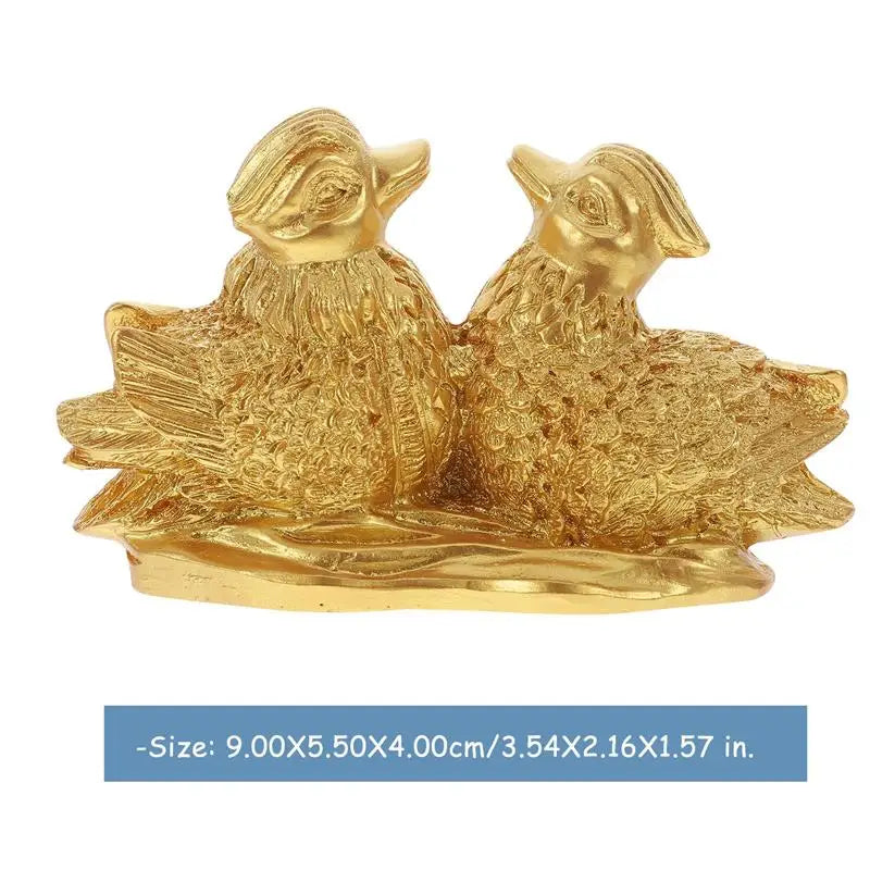 Mandarin Duck Feng Shui Decor – Golden Resin Yuan Yang Statue for Wedding and Home Harmony
