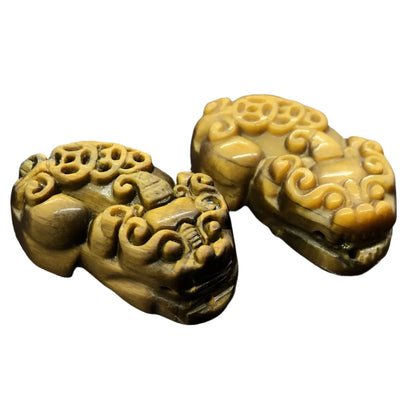 Yellow Tiger Eye Brave Troops Double Hole Pixiu Set (Female + Male) – Feng Shui Decor for Wealth and Protection