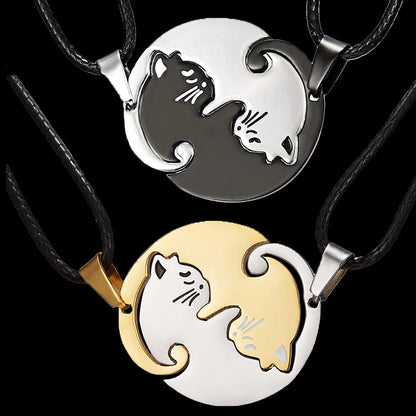 Cat Couple Necklaces - Yin Yang Heart Pendant Friendship Jewelry