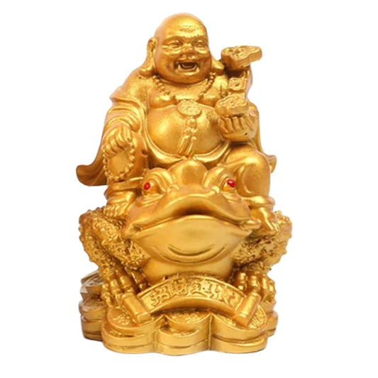 Feng Shui Maitreya Buddha and Golden Toad Figurine Set - Symbols of Luck and Prosperity