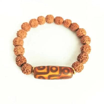 Unisex Bodhi Rudraksha Beads Bracelet with Tibet Dzi & Brass Coin Spacer – Casual/Sporty Style