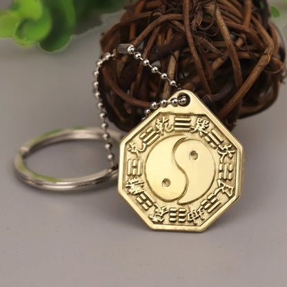 Feng Shui Copper Keychain with Tai Chi Bagua Mirror – Amulet for Wealth