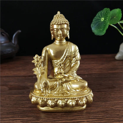 Goldn Medicine Buddha Statue With Necklace Ornament Resin Feng Shui Lucky Buddha Sculpture Home Office Garden Decoration Gifts