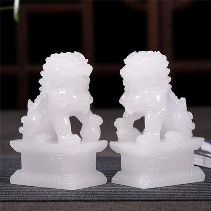 Handmade Resin Feng Shui Lion Statues – Pair for Home, Office, Garden Decoration, Good Luck & Prosperity