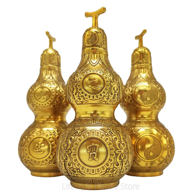 Brass Wu Lou Hu Lu Gourd: Feng Shui Symbol of Good Luck and Wealth