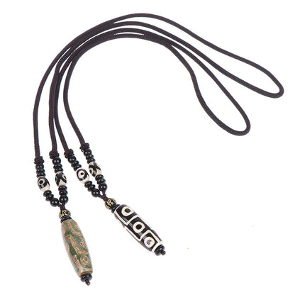 Nine Eye Tibet Dzi Pendant Drop Choker Necklace - Natural Stone Agate Dzi for Good Luck