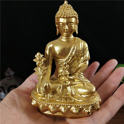 Goldn Medicine Buddha Statue With Necklace Ornament Resin Feng Shui Lucky Buddha Sculpture Home Office Garden Decoration Gifts