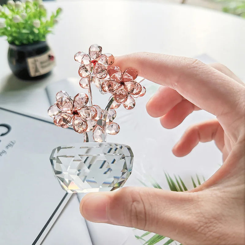 Crystal Plum Flower Figurine – Glass Flower Paperweight Sculpture for Feng Shui and Home Decor