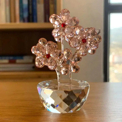 Crystal Plum Flower Figurine – Glass Flower Paperweight Sculpture for Feng Shui and Home Decor