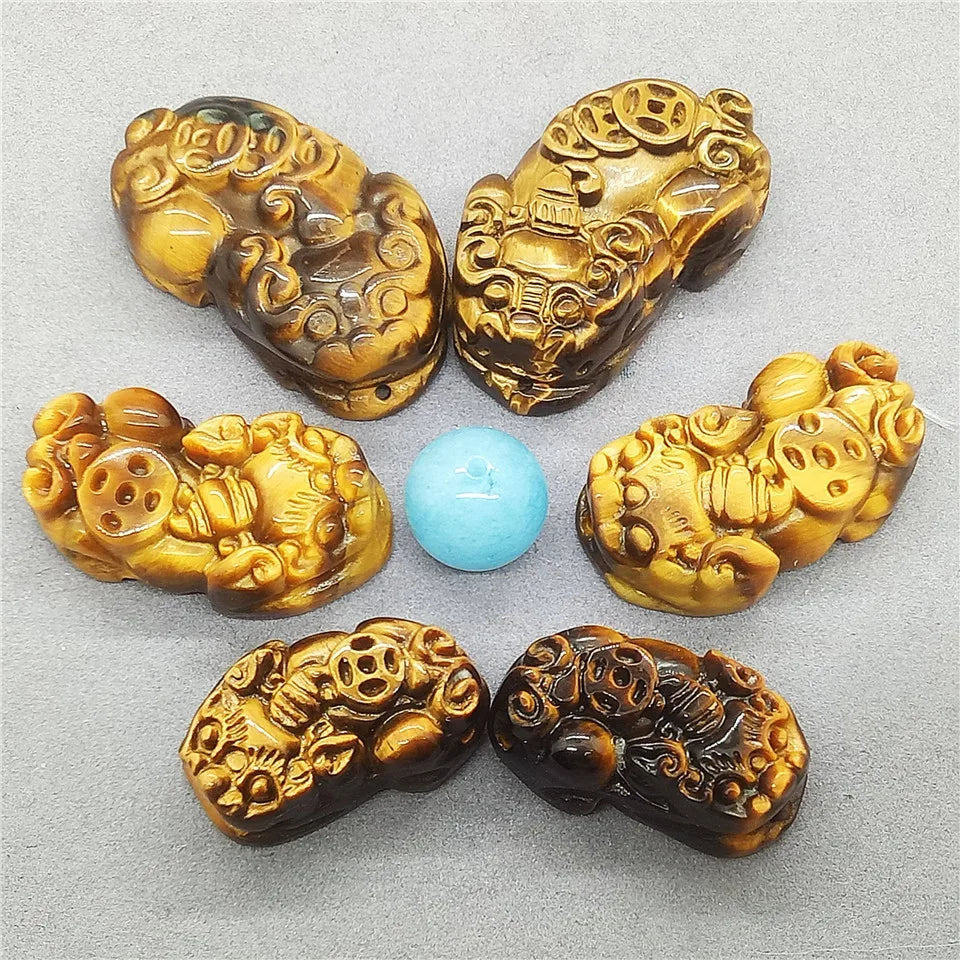 Yellow Tiger Eye Brave Troops Double Hole Pixiu Set (Female + Male) – Feng Shui Decor for Wealth and Protection