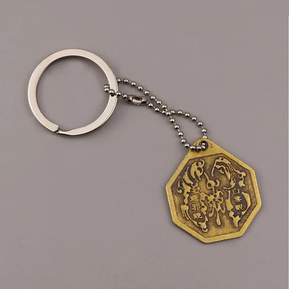 Feng Shui Copper Keychain with Tai Chi Bagua Mirror – Amulet for Wealth