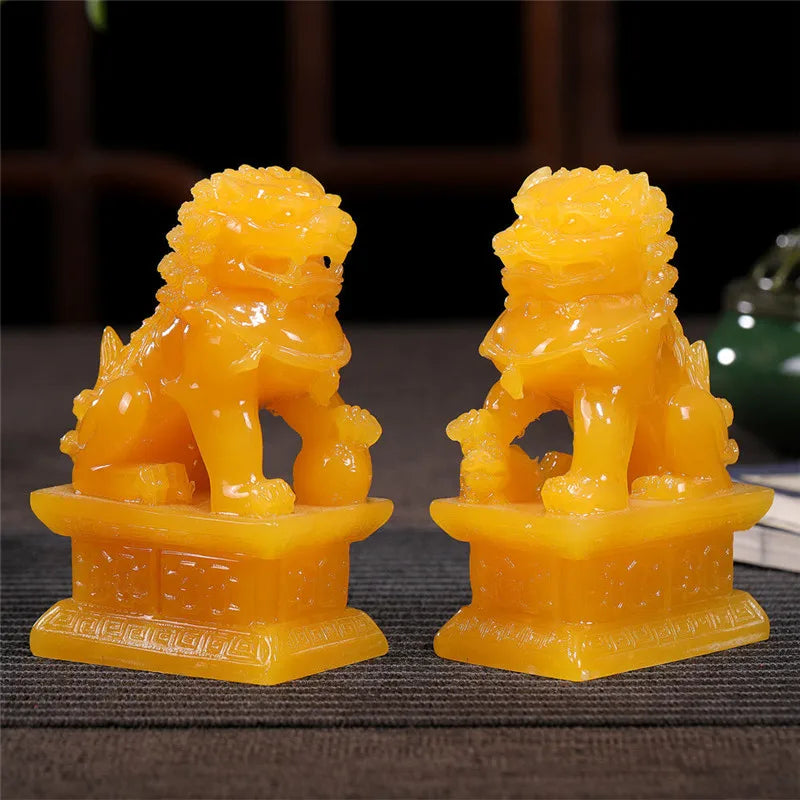 Handmade Resin Feng Shui Lion Statues – Pair for Home, Office, Garden Decoration, Good Luck & Prosperity