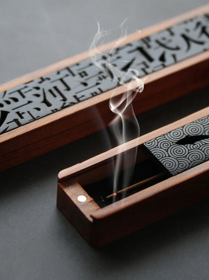 Antique Solid Wood Hollowed-Out Line Incense Box