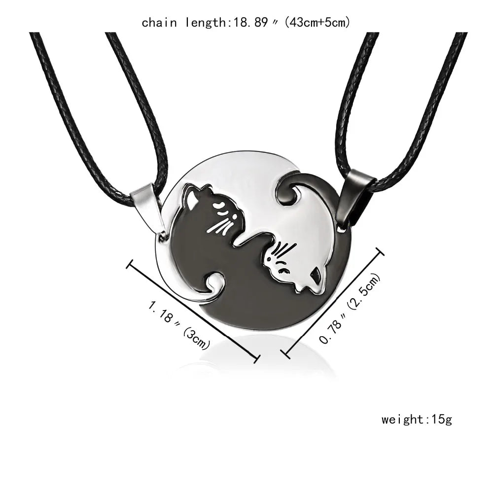 Cat Couple Necklaces - Yin Yang Heart Pendant Friendship Jewelry