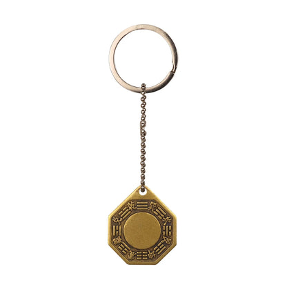 Feng Shui Copper Keychain with Tai Chi Bagua Mirror – Amulet for Wealth