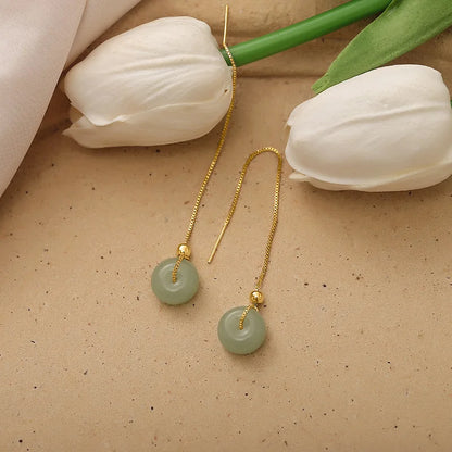 Hetian Jade Ear Line Transfer Safe Buckle Chinese Style Earrings – Symbol of Luck & Protection