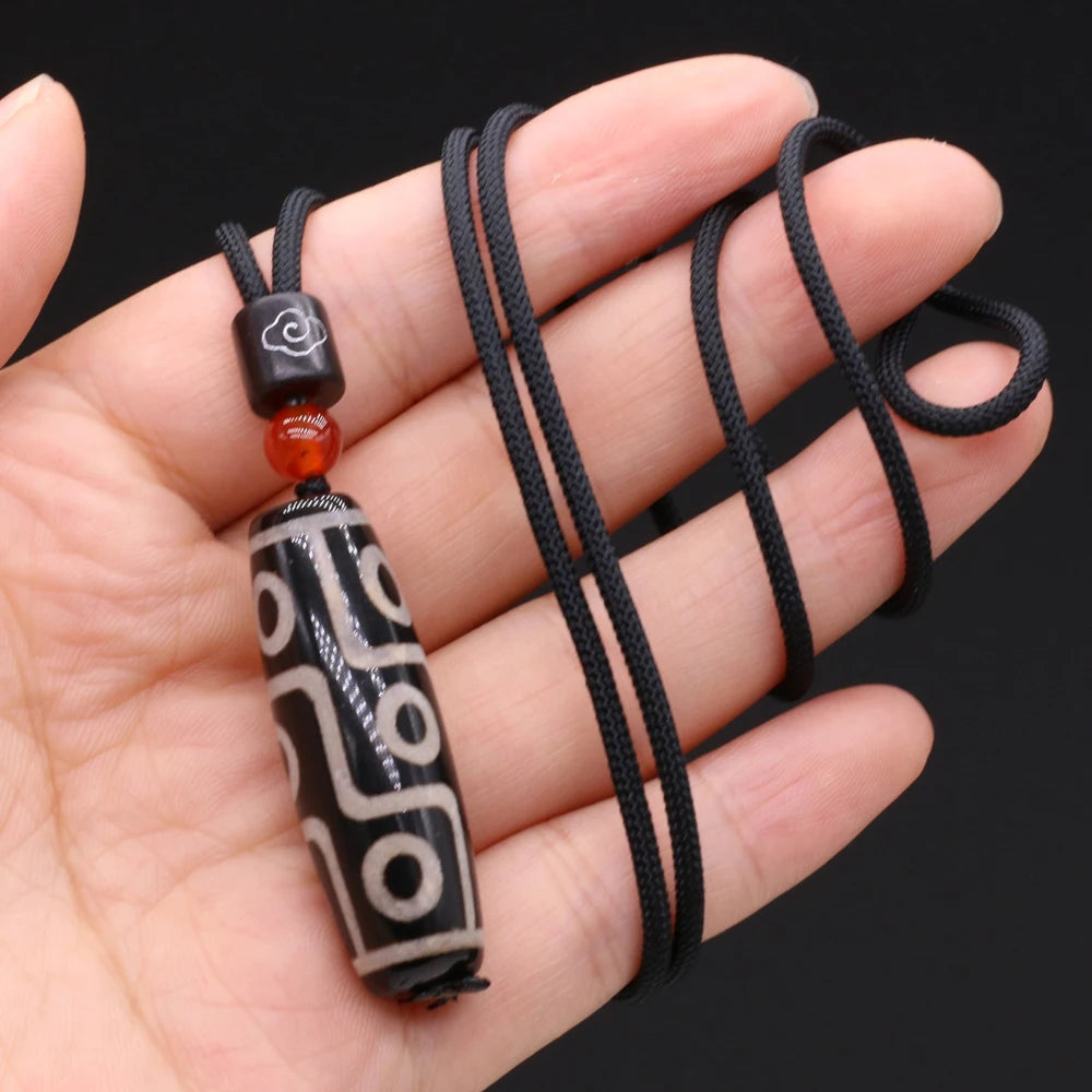 Unisex Semi-Precious Stone Cylindrical Pendant Necklace – Fashionable Rope Chain Design