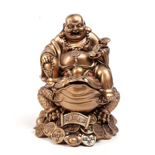 Elegant Resin Dragon Tortoise Buddha Statue - Feng Shui Good Luck Figurine in Gold & Antique Copper Finish